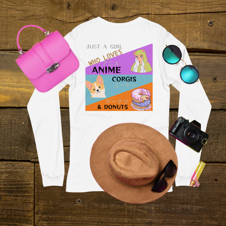 Women's Anime, Corgis and Donuts Long Sleeve Tee