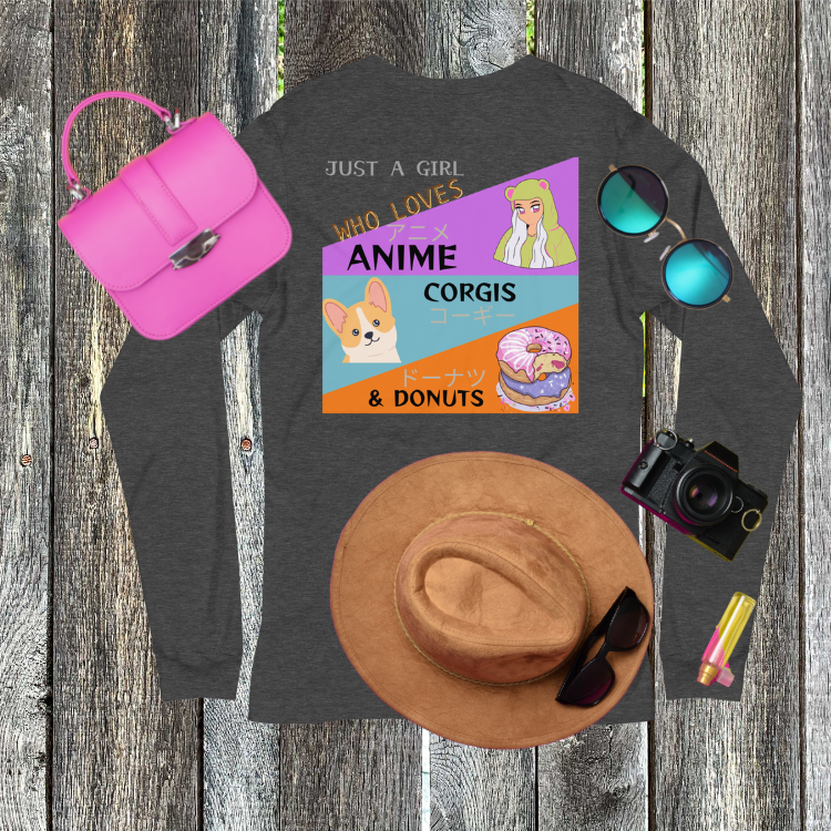 Women's Anime, Corgis and Donuts Long Sleeve Tee