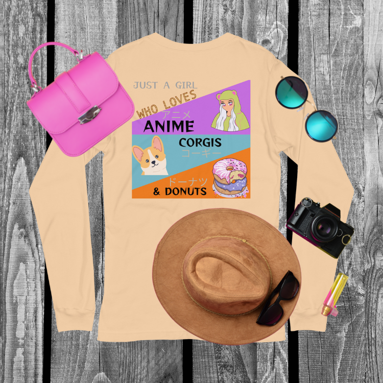 Women's Anime, Corgis and Donuts Long Sleeve Tee