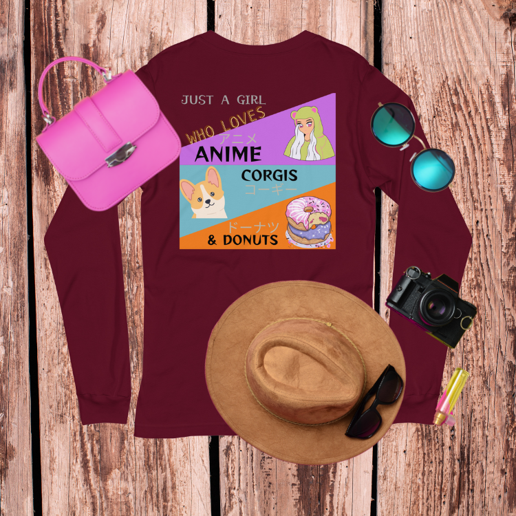 Women's Anime, Corgis and Donuts Long Sleeve Tee