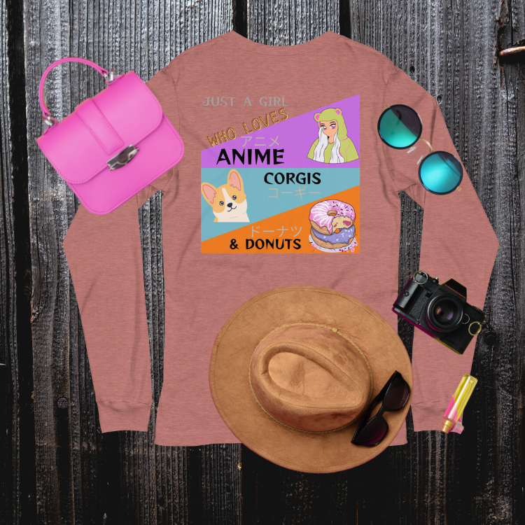 Women's Anime, Corgis and Donuts Long Sleeve Tee