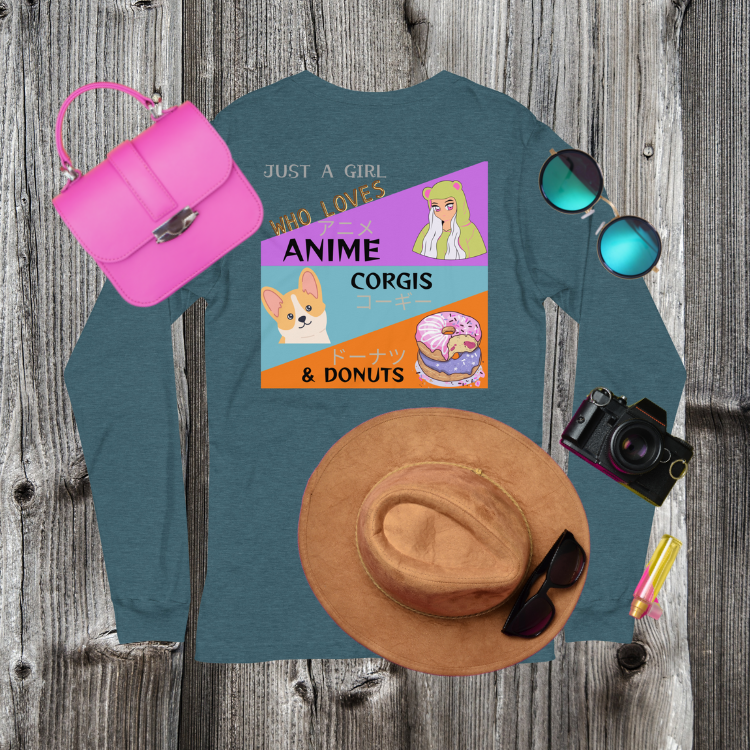Women's Anime, Corgis and Donuts Long Sleeve Tee